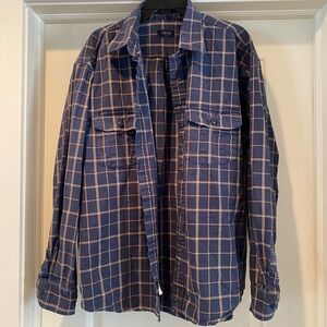 Izod Mens Long Sleeve Collared Button Shirt Plaid Flannel Size XL‎ Blue w/ tan